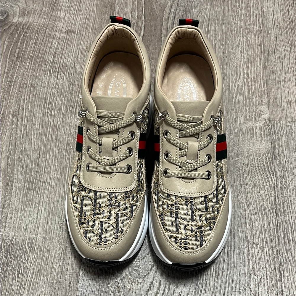 Beige and Black Monogram Sneakers